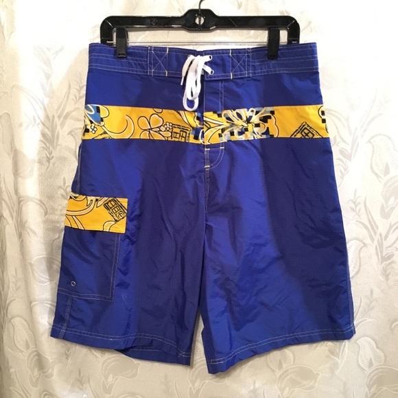 PACIFIC TEAZE Blue & Gold Board Shorts - Picture 1 of 4